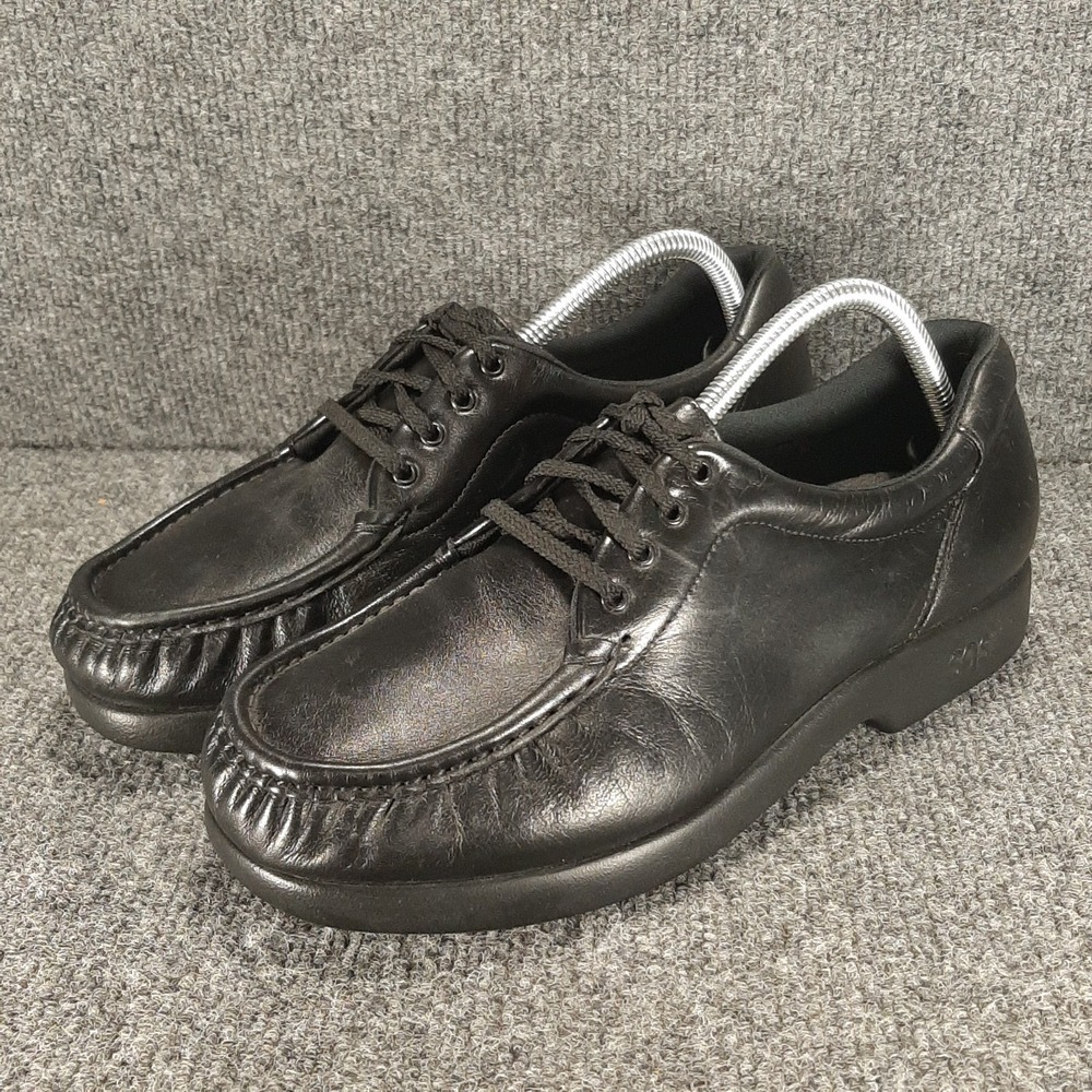 SAS Shoes Womens 9.5WW  Siesta Black Leather Oxfords Comfort Moc Toe Lace Up